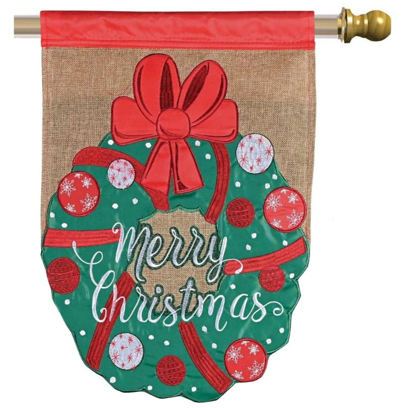 Wreath Merry Christmas House Flag